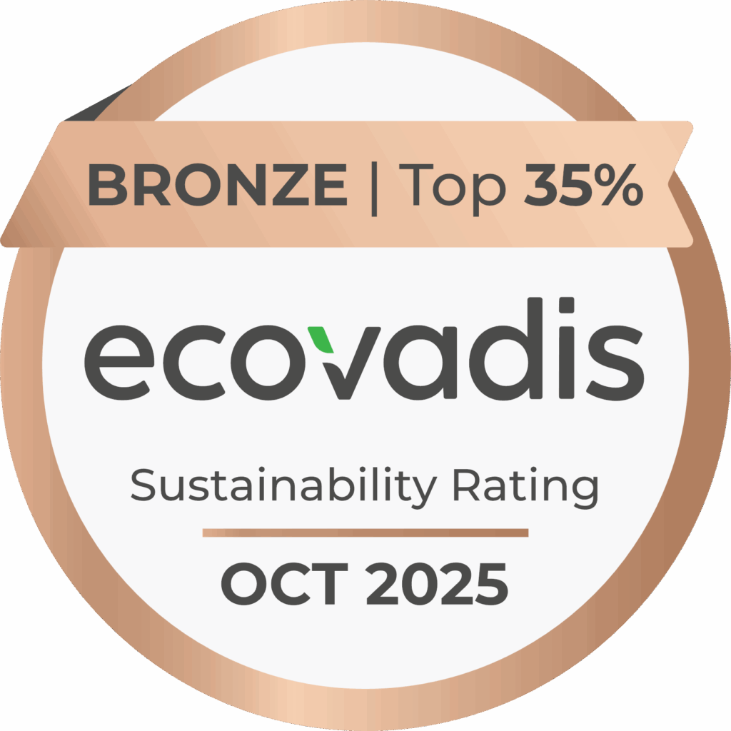 Badge de durabilité EcoVadis bronze, Top 35% en octobre 2025.